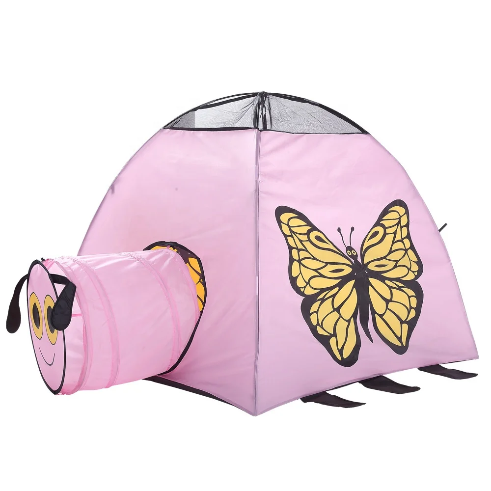 New Style Pink Butterfly Pattern funny mini children kids play tent Set with Short crawl Tunnel,Dome Tent