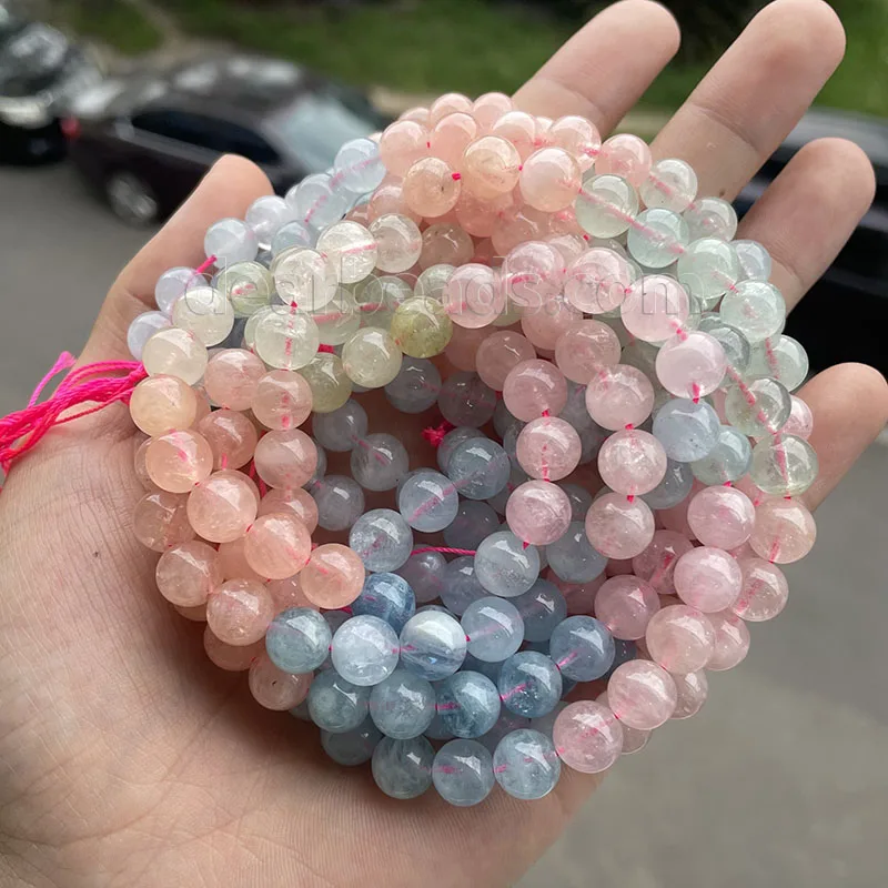 High Quality 5A Morganite / Multi Beryl Gradient Crystal Beads for Jewelry Making 4mm 6mm 8mm 10mm