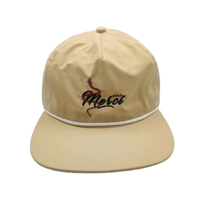 Wholesale Breathable Lightweight Nylon Waterproof Quick-drying 5 Panel rope Snapback Cap Hat