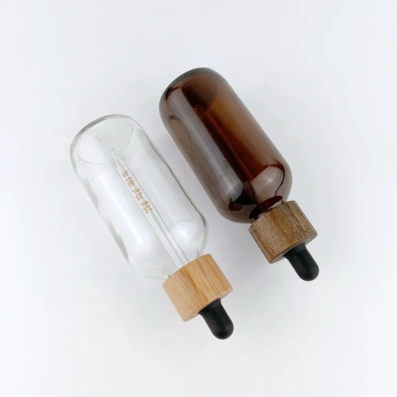 bamboo dropper cap 24 mm cosmetic dropper 24/410 wooden cap with glass pipette for essential oil packaging
