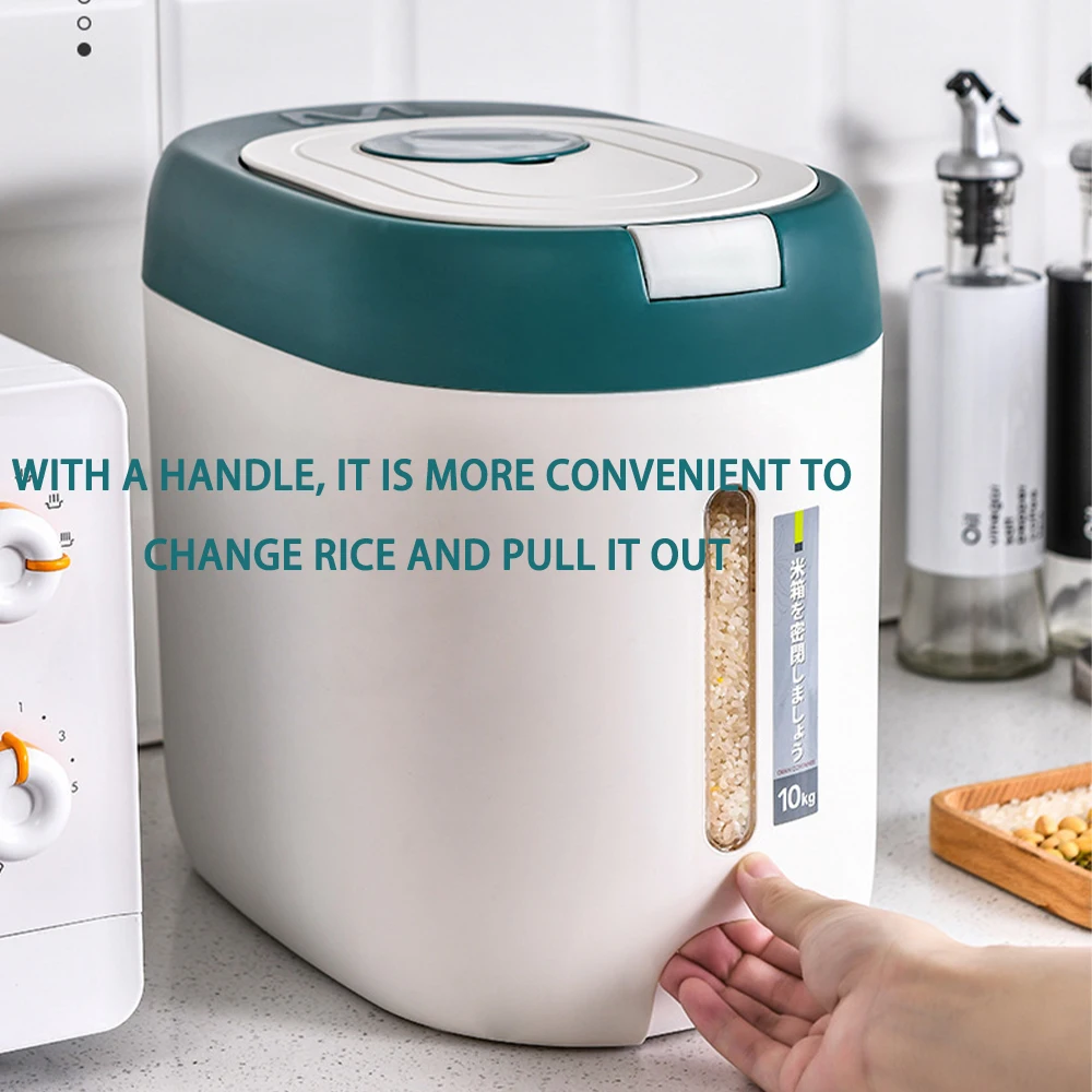Household Moisture-proof Grain Container Automatic Open Rice Bucket 10KG Rice Dispenser Plastic Rice Food Storage Containers