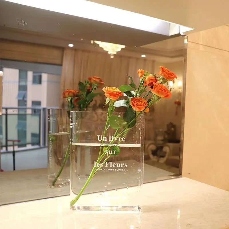 Customizable Home Decorative Clear Transparent Acrylic Book Flower Vase For Flower