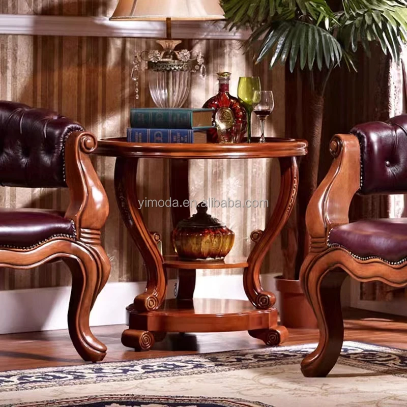 American Vintage Wooden Antique Upholstered Luxury chesterfield brown leather Accent Carved Chairs