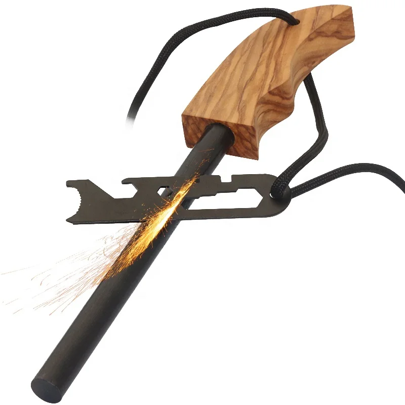 Outdoor Sport Survival Feuerstahl Gear Large Wooden Finger Grip Ferro Rod Fire Starter