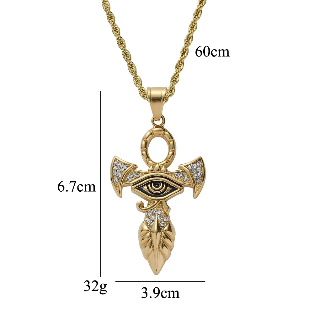 RTS Cross Egyptian Jewelry iced out zircon stainless steel Eye of Horus Necklace For Girls