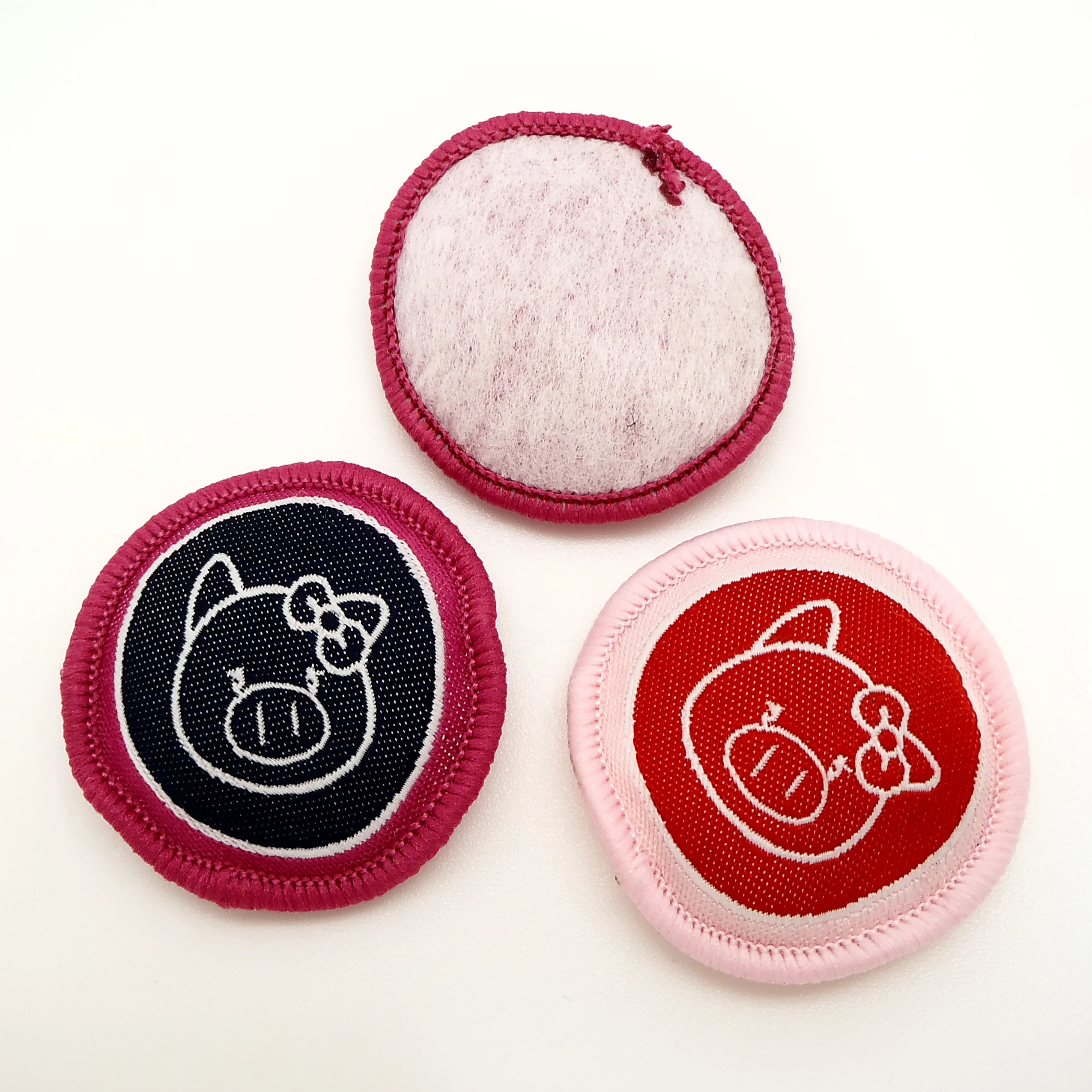 loveey Beauty collections Woven Tags With Filled Cotton Custom Brand Logo Embossed Garment Woven Fabric Label