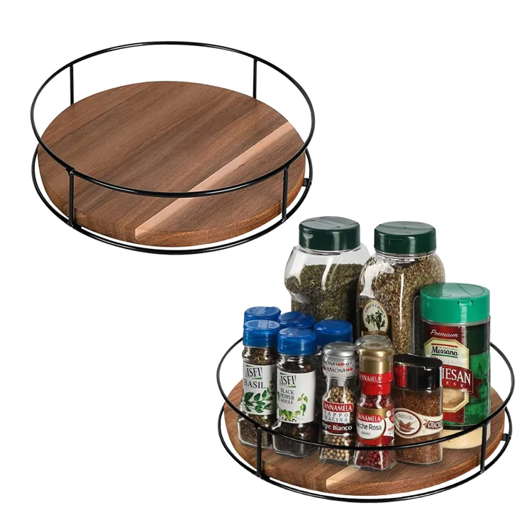 Hot Sale Circular Rotatable 360 Degrees Kitchen Distressed Small Wood Tray Wood Serving Tray