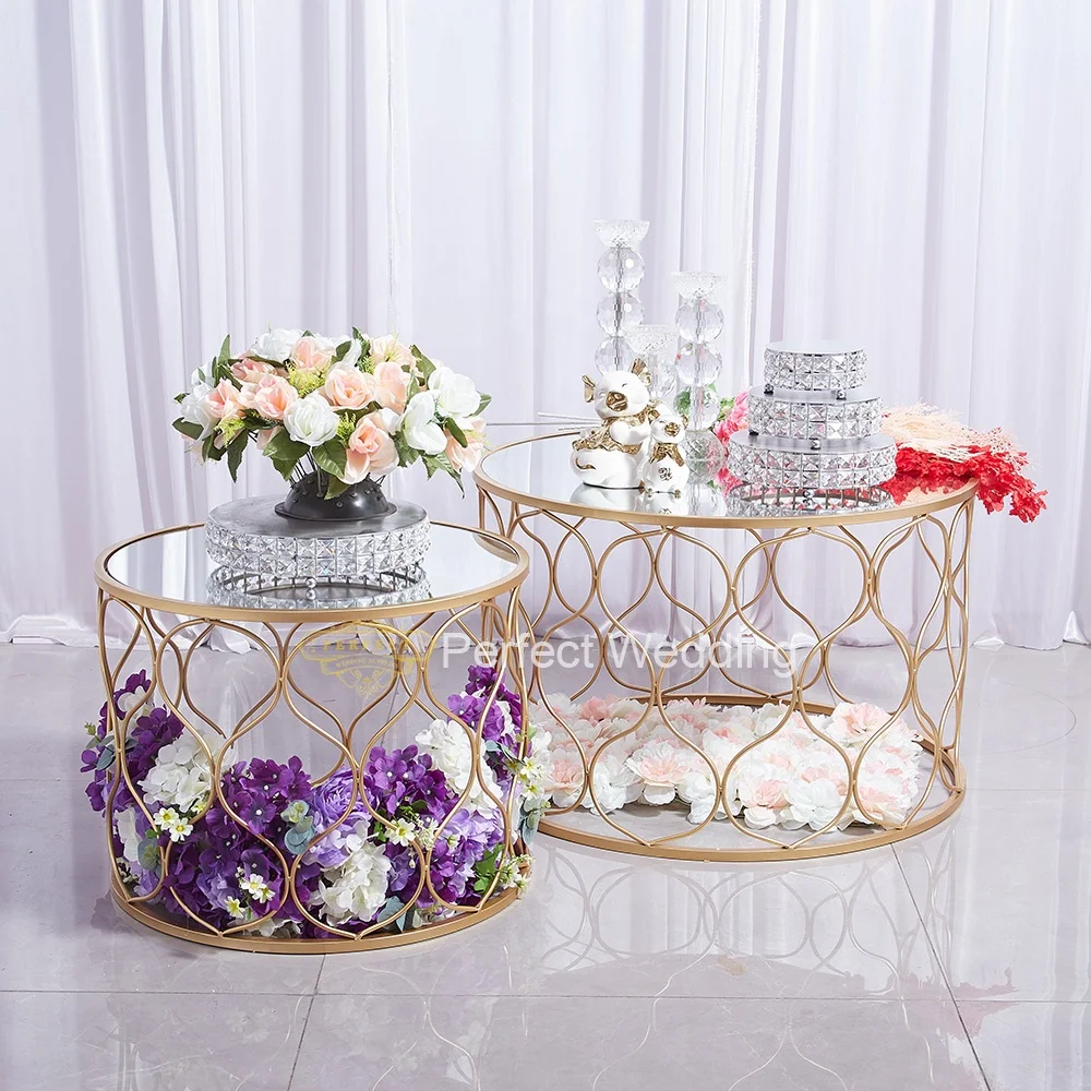 Wholesale Luxury Modern Design Cheap Iron Metal Gold Wedding Event Party Steel Flower Stand Coffee Cake Cutting Table Set