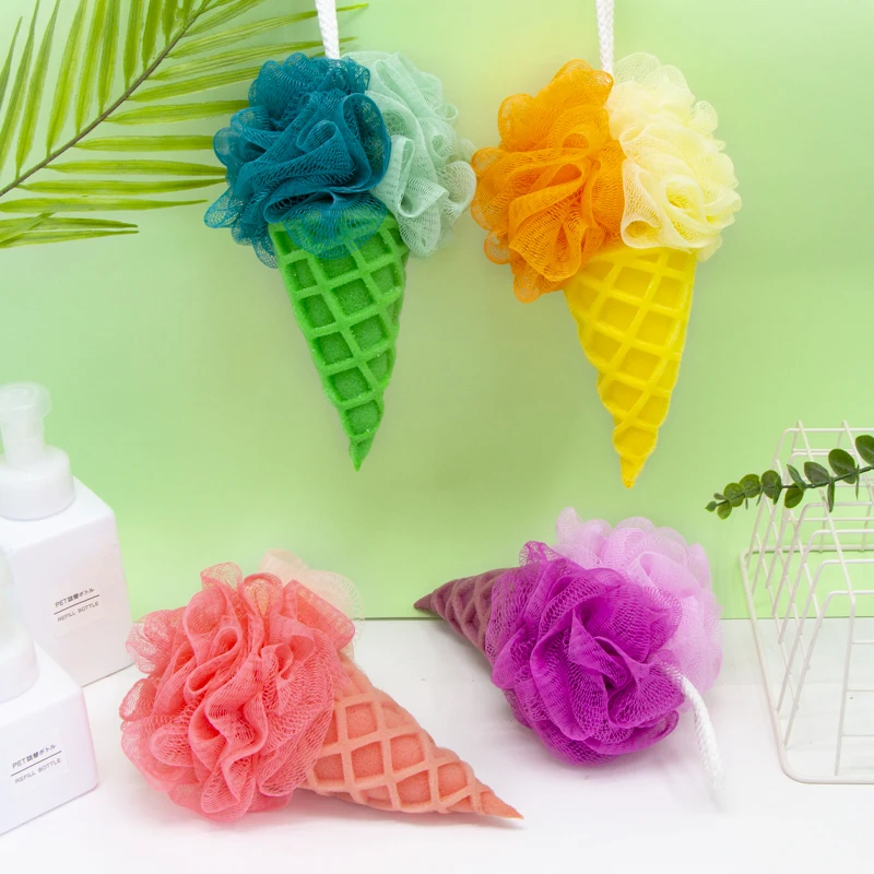 Kids Loofah Ice Cream Bath Sponge Cartoon Bath Shower Sponge Body Scrubber Exfoliating Loofah For Spa Cleaning Shower Puff