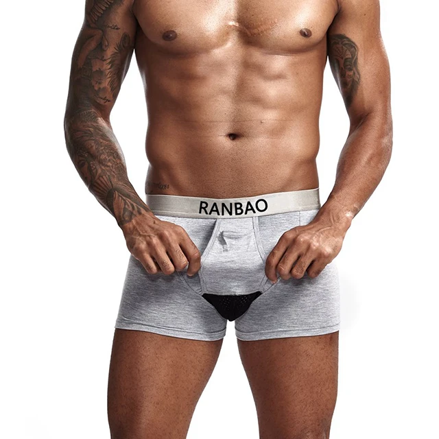 Open Flying Pants Fashion U-shaped Pocket Cotton Soft Comfy Lightweight Underpants Underwear Boxer Briefs For Men