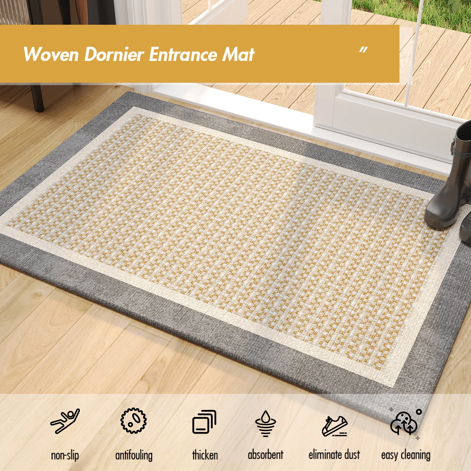 Machine washable vacuuming polyester carpets rug foot doormats interior entrance floor anti-slip indoor door mat for home