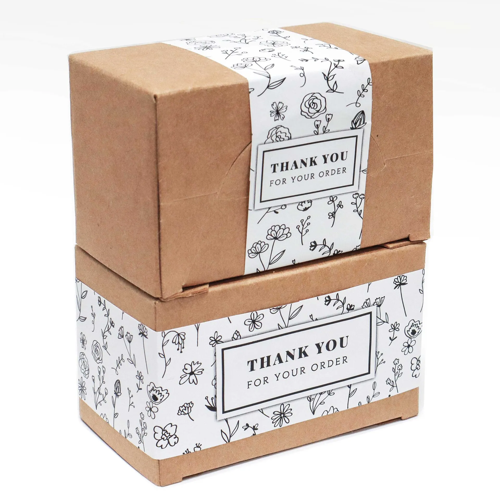 Waterproof Thank You Stickers  4*25 Cm Floral Rectangular Waist  Packaging  Label Sealing Stickers For Small Business Commodity