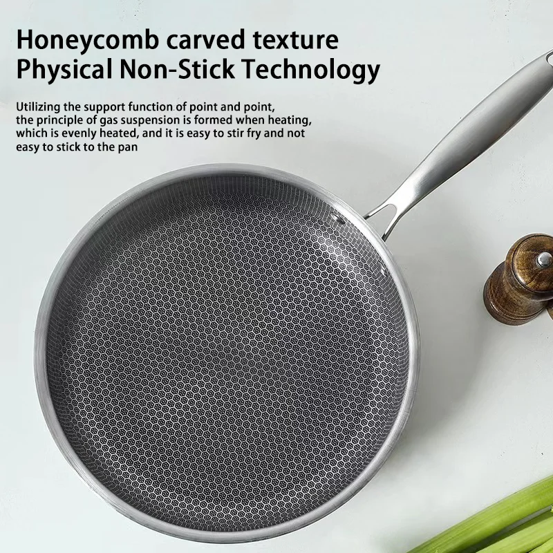 Stainless steel full screen honeycomb frying pan household fried eggs easy to clean non-stick pan