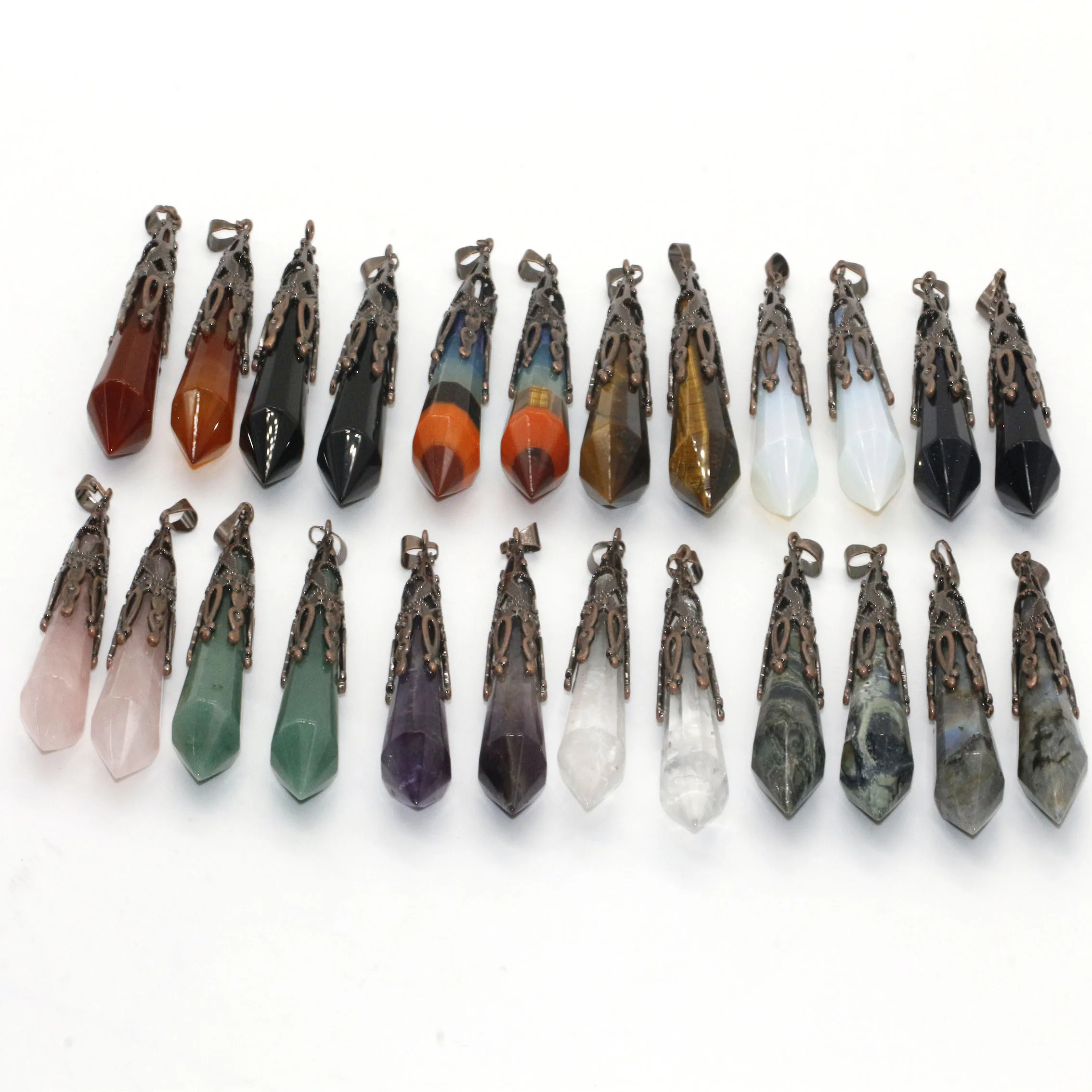 Wholesale Fashion jewelry stone charms Natural stone Pendulum Pendants Tiger Eye Stone Pendants  Charms for Jewelry making