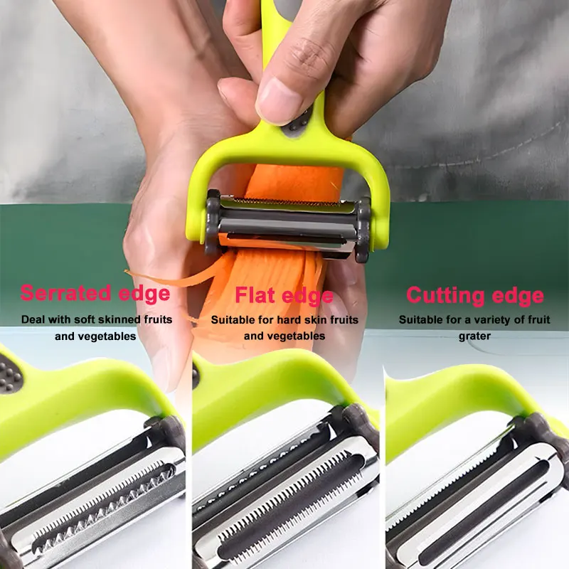 3 in 1 multifunctional stainless steel kitchen products dual blade julienne peeler and vegetable peeler