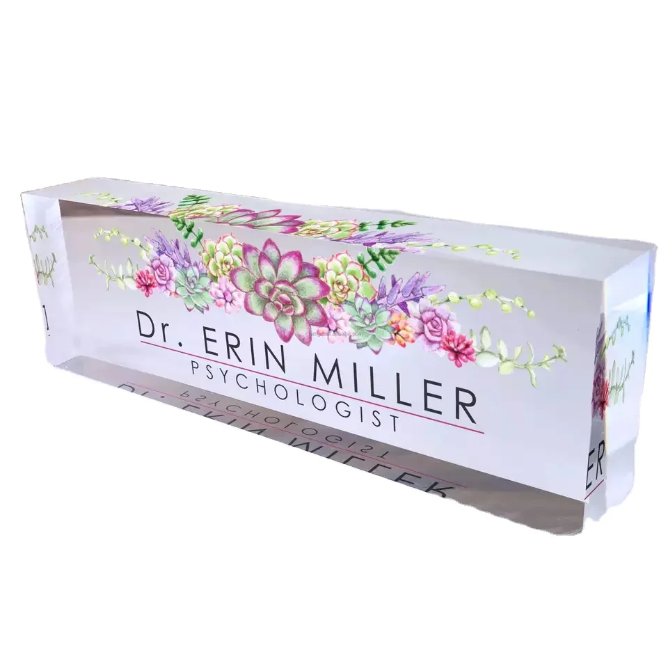 Plexi Glass Like Rectangle Desk Slogan Plaque Acrylic Logo Block PMMA Custom Colored Logo Block For Promotion