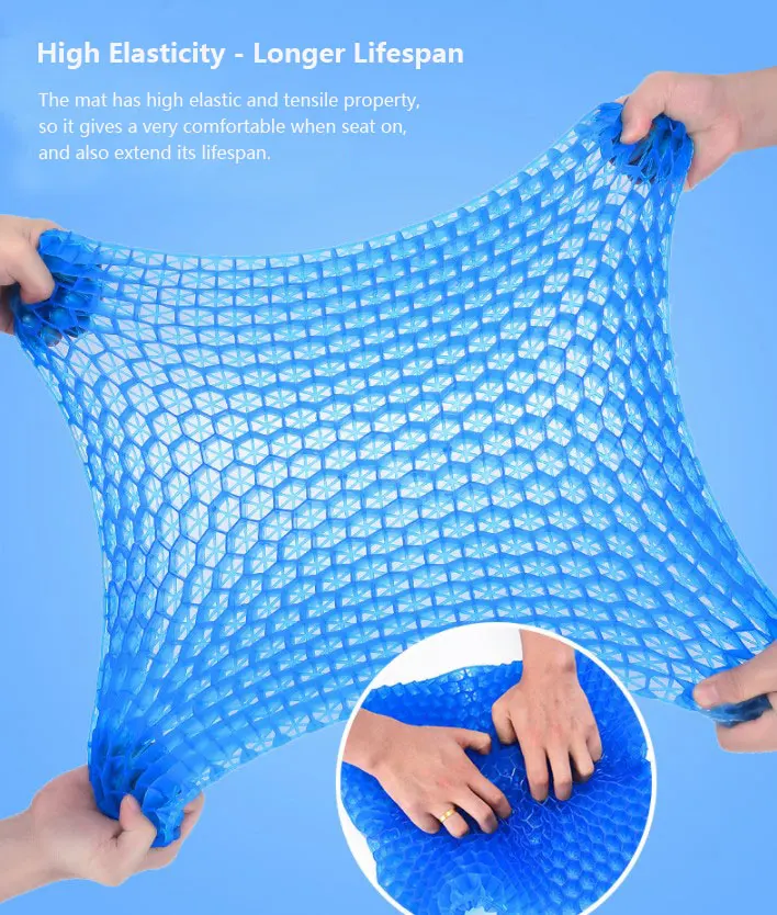 Cool gel seat cushion double thick honeycomb structure breathable washable pressure pain relief for home,office and car