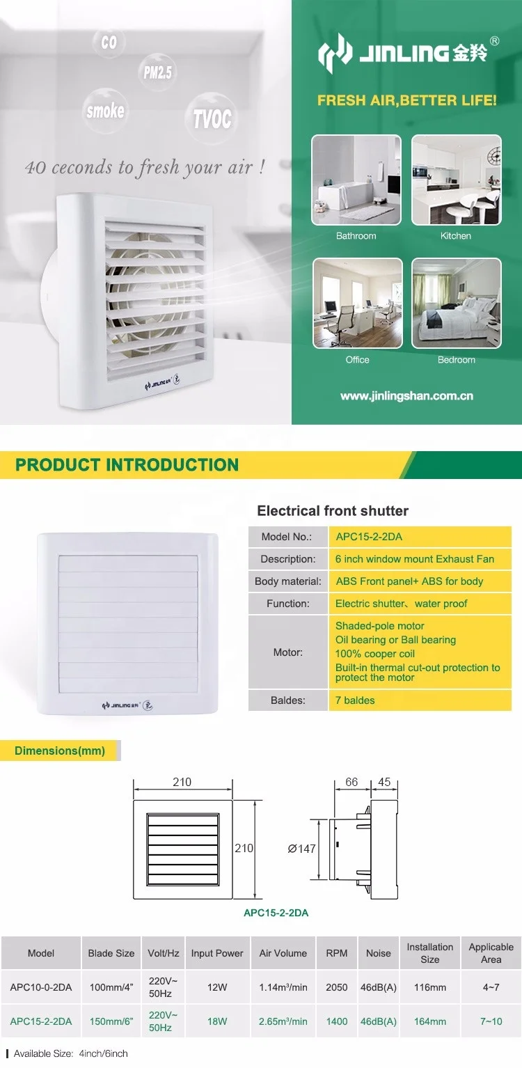 4 Inch Electric Shutter Window Mount Bathroom Exhaust Fan