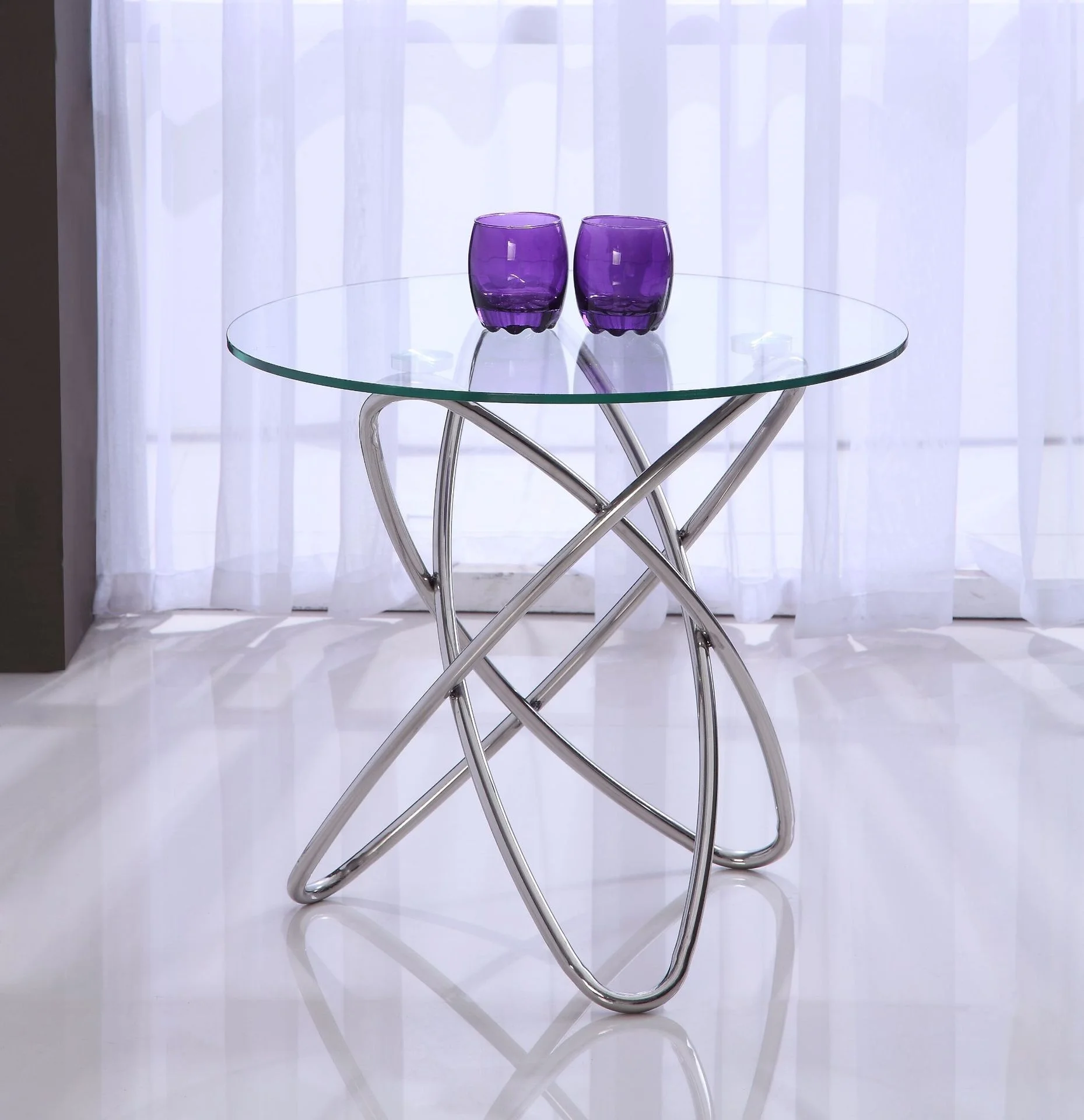 
Oval Metal Base with White Marble Top Round Tea Coffee Side Table 