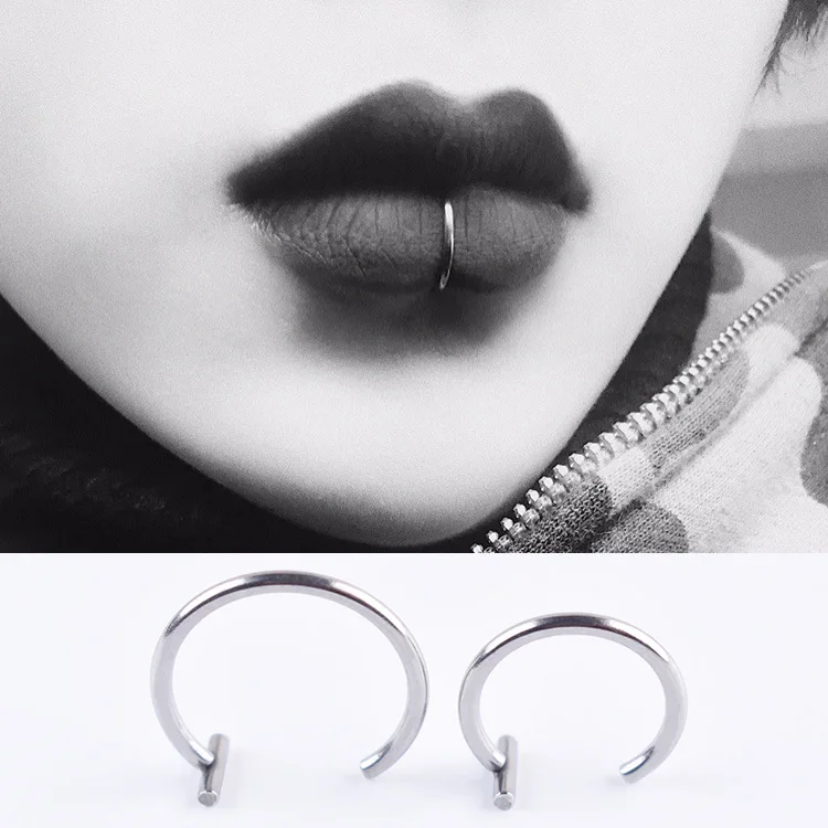 Creative Design Popular Personality Piercing Ring Without Hole Lip Ring Titanium Stainless Steel Fake Lip Nose Stud Ring