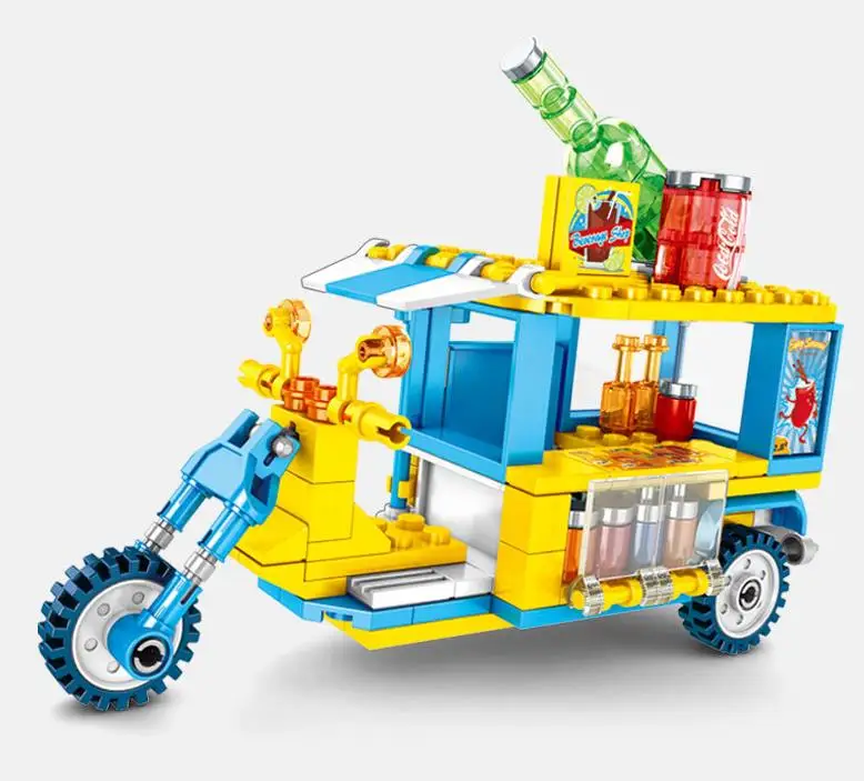 
Hot Sales Bricks Car Toys Building Blocks Street view selling car takeaway dining car building blocks toy 