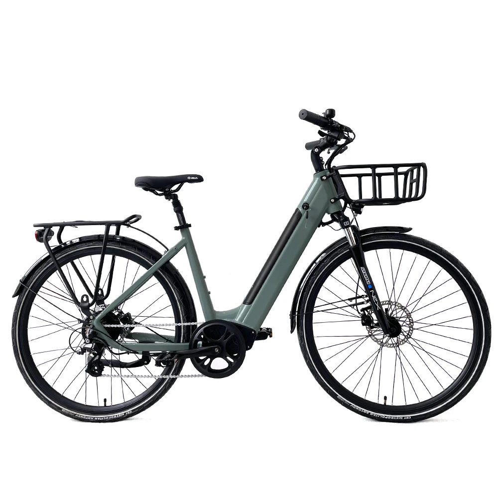 Best 700C lady city ebike,48V 17A  green bike for girls easy to ride 28inch tire with basket