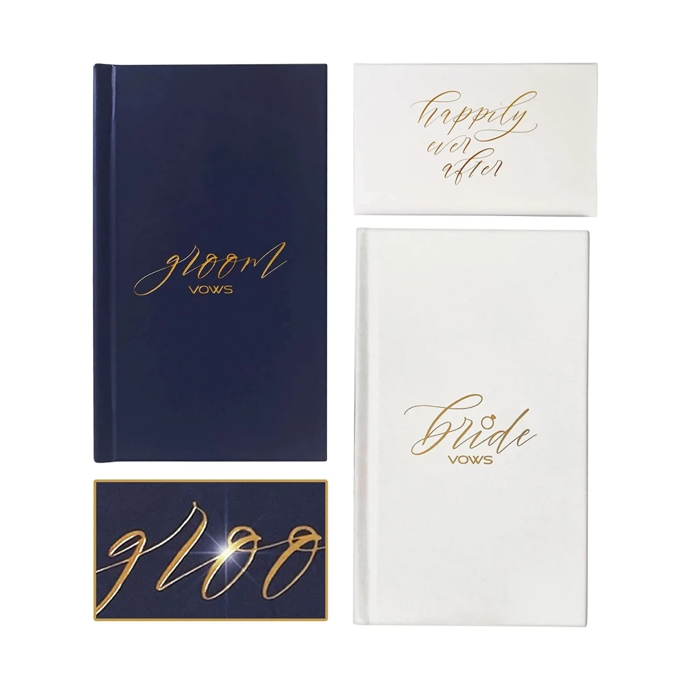 White Navy Cover Book Keepsake Box Gold-foil Lettering Wedding Bride Groom Vow Books