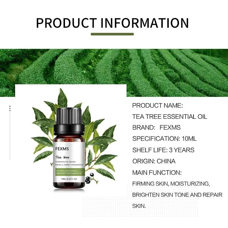 FEXMS Tea Tree Essential Oil 10ml 100% Pure And Natural Tea Tree Oil for Skin Body Massage and Aromatherapy