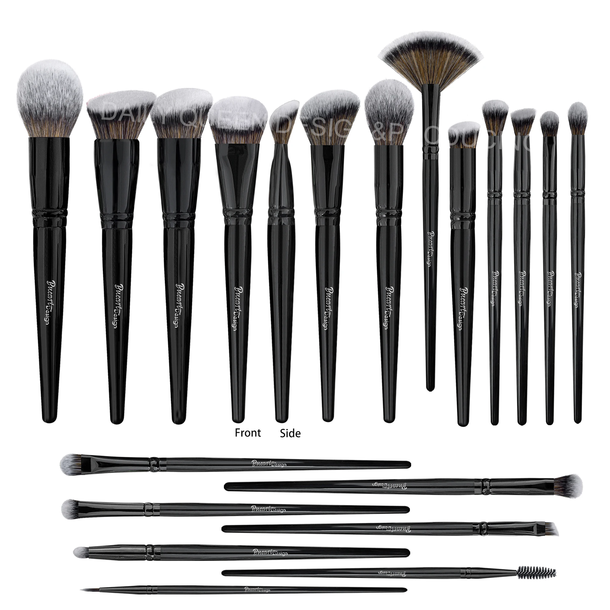 DailyQueen NEW high-quality 19pcs Black super soft hair makeup brushes custom logo professional fan flat make up brush set
