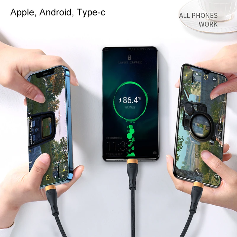 Высококачественный дорожный удобный кабель для передачи данных 6A 100 Вт Сверхбыстрая зарядка с Type-c
