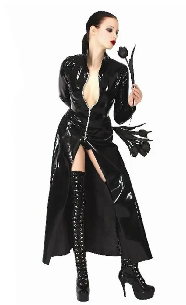 performance costume trench coat men cool PVC long cape couple costume