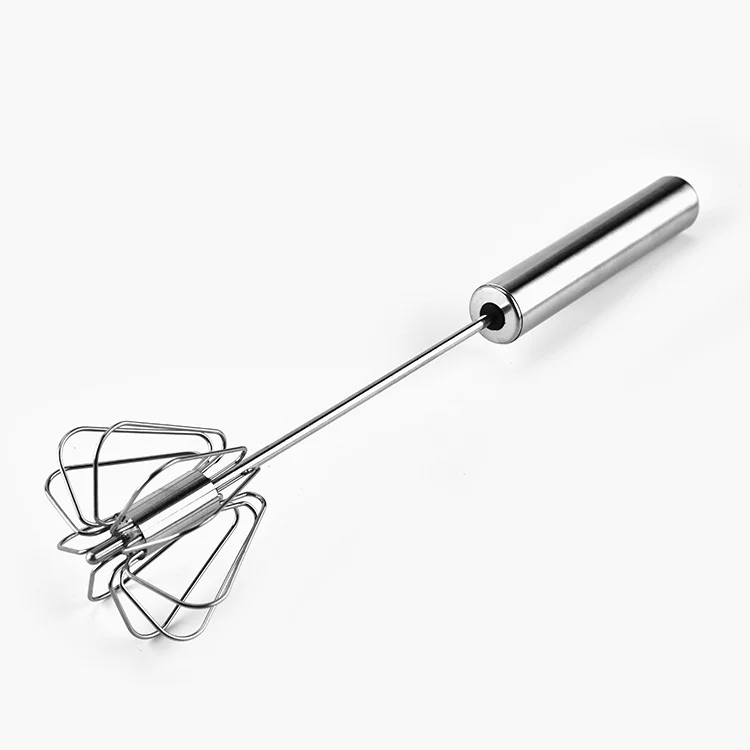 
New Style Stainless Steel Semi-automatic Rotating Egg Beater Kitchen Tool Durable Egg Whisk 