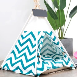Wooden Dog Bed Cat Dog House Canvas Pet Teepee Tent Wood Tipi Dog Cat House