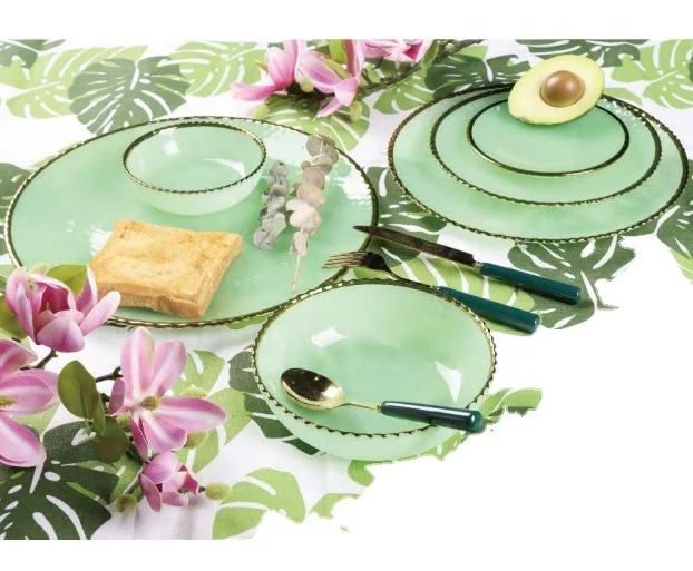 Wholesale New Fancy Design Clear Jade Beaded Point Fruit Tray Series Dining Tableware Wedding Decorative Glass Plate
