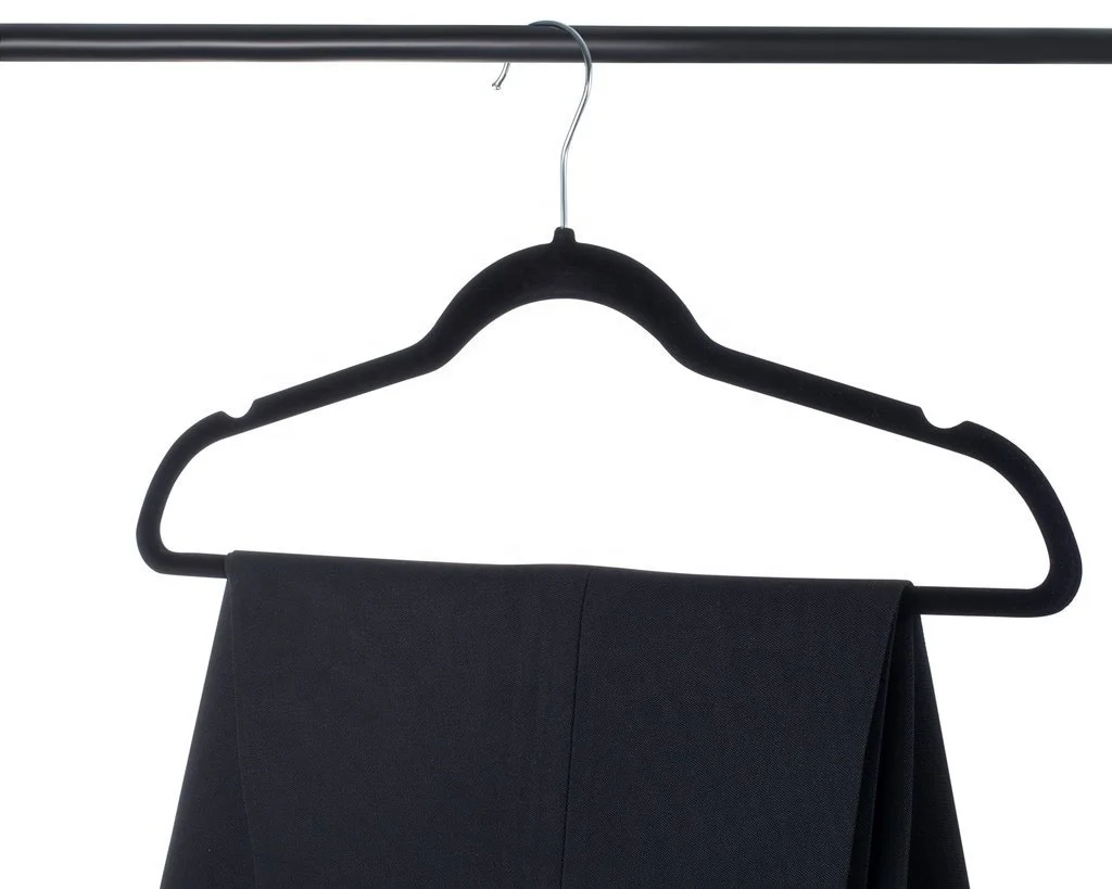 Wholesale Space-Saving Non-Slip Black Velvet Hangers Store Wardrobe Hotel Coat Suit Clothes Velvet Hanger
