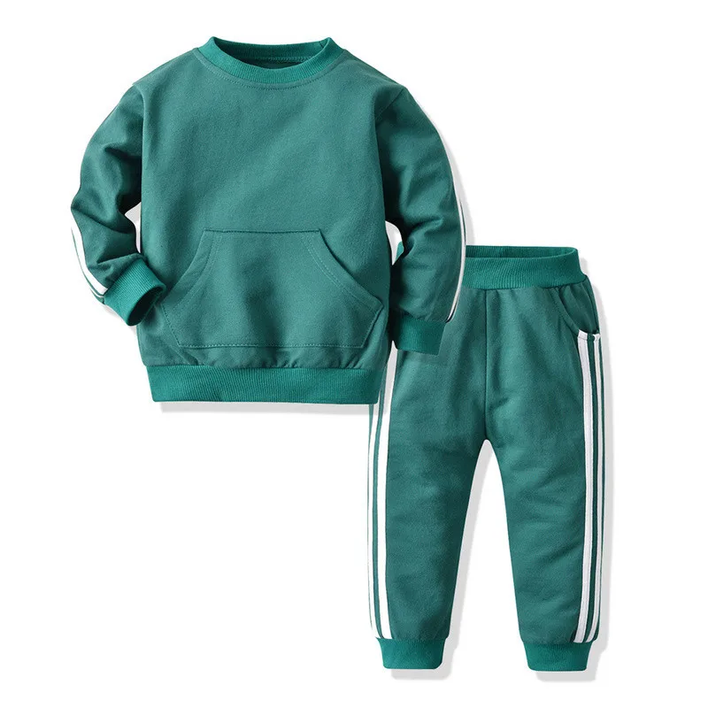 
100% cotton long sleeve french terry casual kids pullover set clothes two-piece children clothes sets round neck outfits kids 