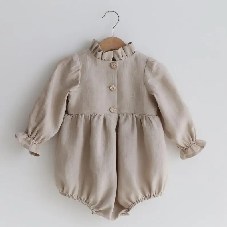 
Hot sale Infant & Toddler Age Group New Arrival Long sleeve Romper Popular Confy Linen cotton Baby Romper 