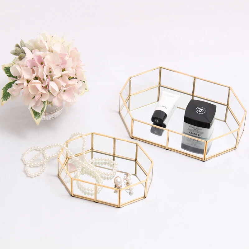 
Simple and fashionable rose gold mirror metal glass serving tray for home decoration and wedding 