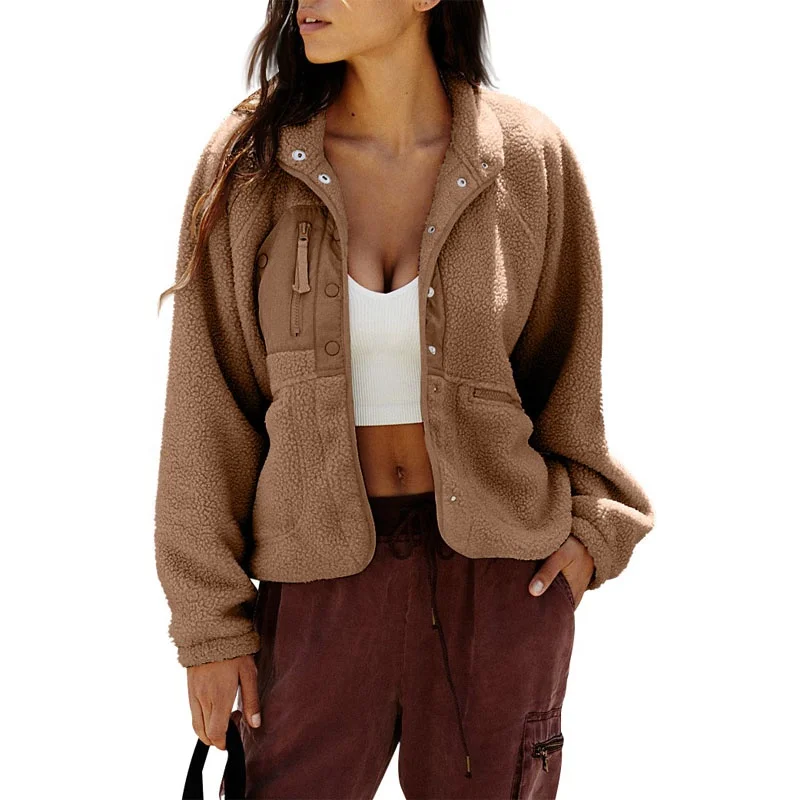 Wholesale Front Zipper Pocket Monogrammed Hiking Mountain Sherpa Jacket Vintage Girls 90s Deep Pile Fleece Jacket