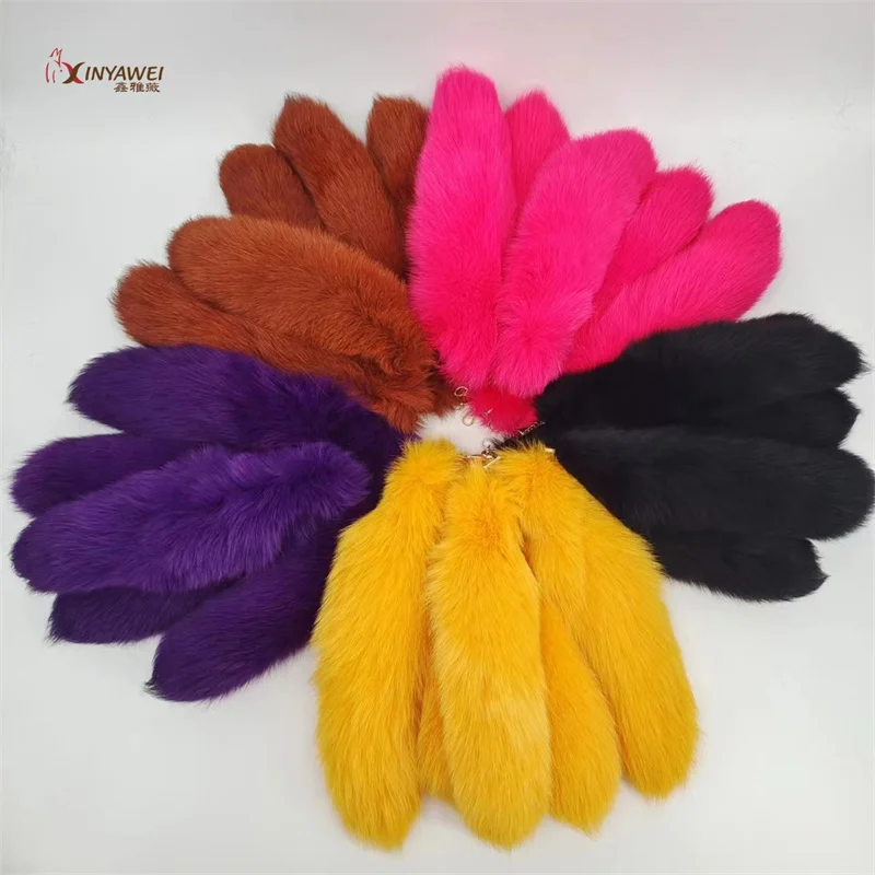 Wholesale Fox Tail Keychain 38cm 40cm 45cm Big Size Silver Fox Tail Natural Color Fluffy Fox Fur Tail