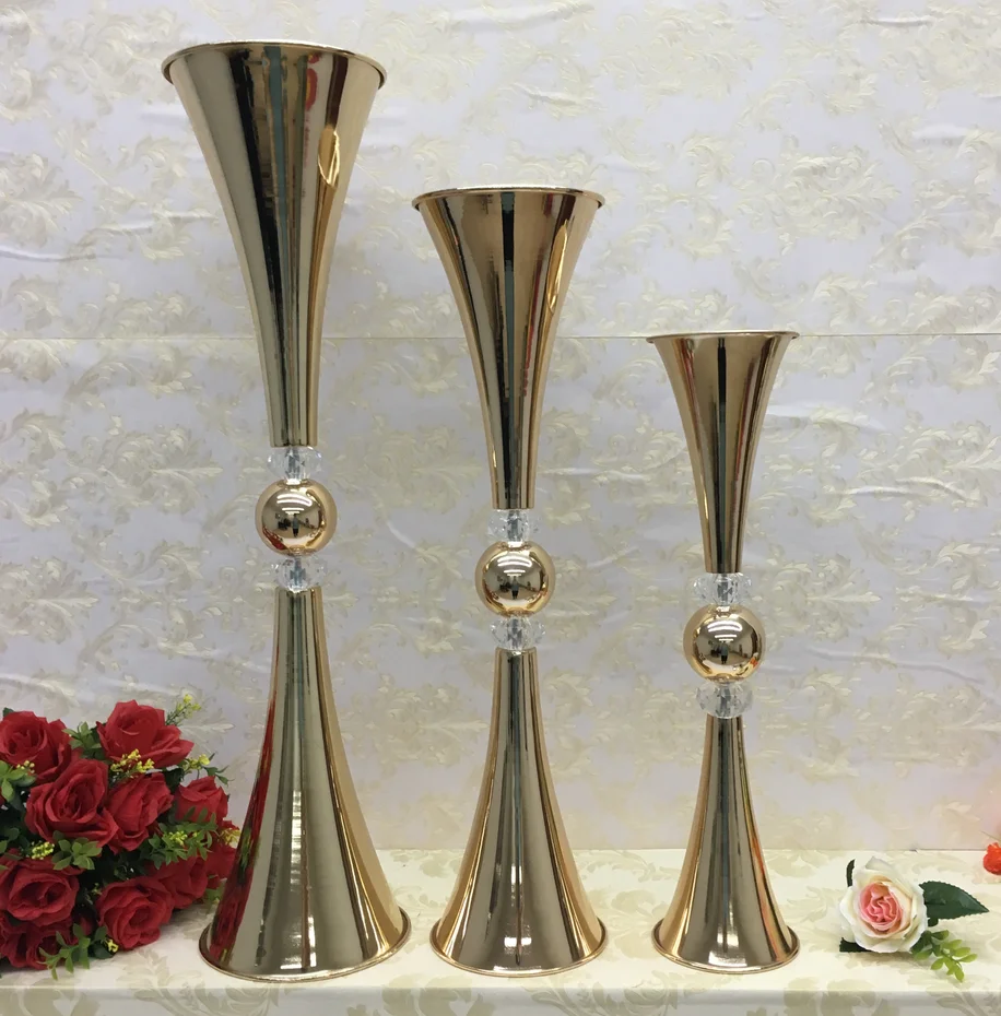 Professional Manufacturing High Stands Vase with Metal Stands for Wedding Table Centerpieces Decoration