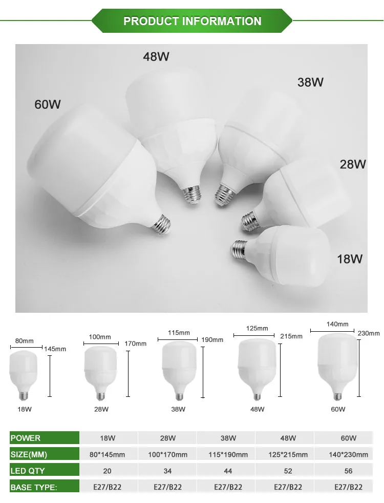 Energy saving home T shape king hat led bulb 5w 10w 15w 20w 30w 40w 50w 220v AC85-265V E27 B22 bulb light