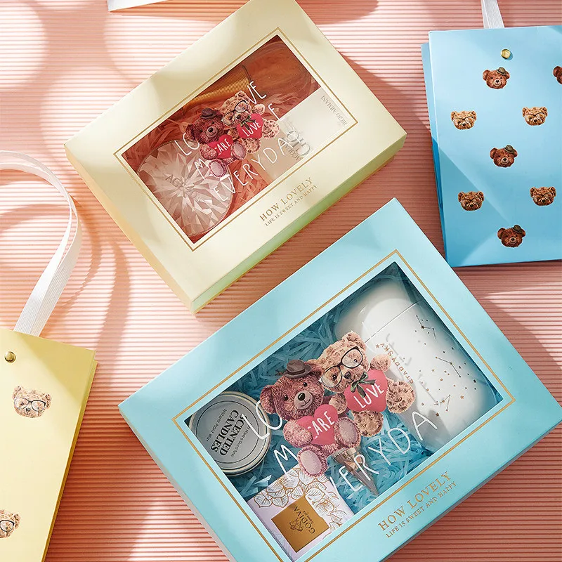 Clear Window Gift Cardboard Boxes Men Birthday Transparent  Lid And Based Surprise Gift Packaging Box Set For Men And Kids