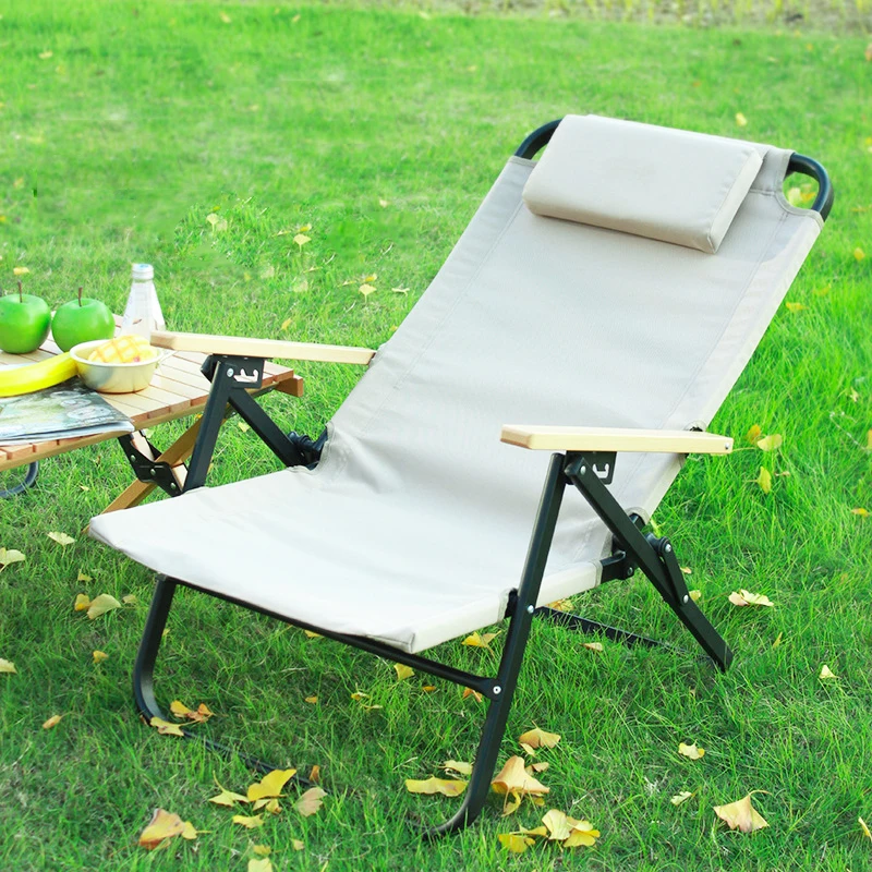 Custom Patterned Oxford Cloth Strong Wooden High Load Folding Portable Lounge Beach Fishing Chairs With Pillow