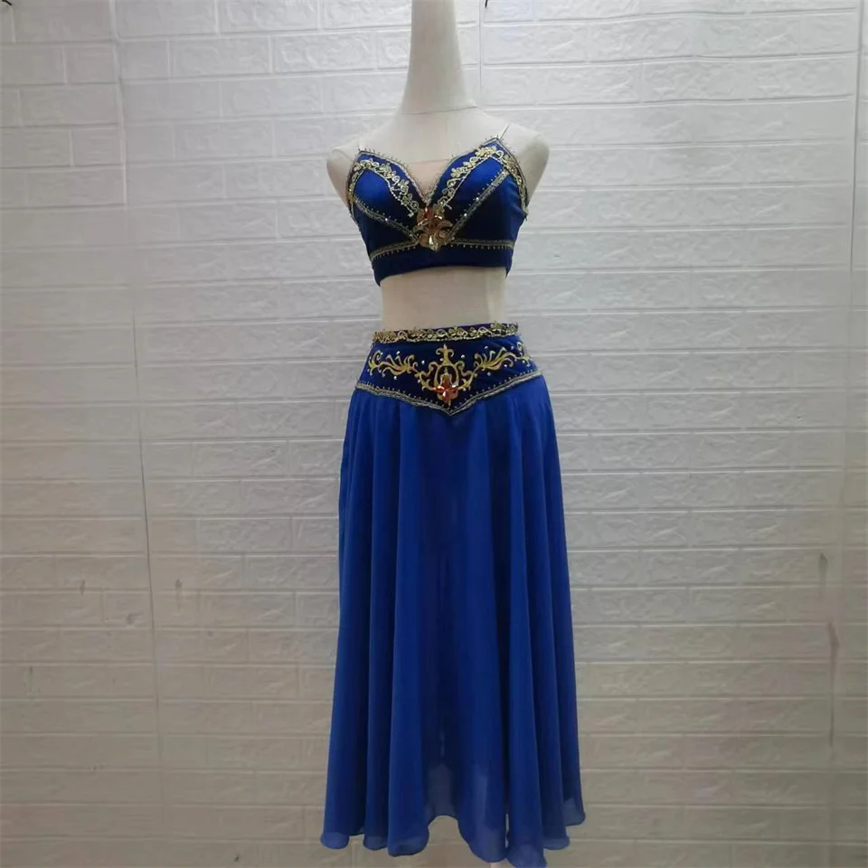 New royal blue long chiffon dress belly dance costume professional latin dance dresses for women . skirt--55