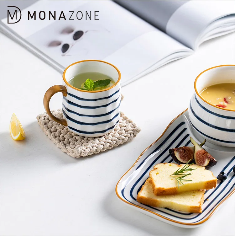 MONAZONE Hand-Painted Milk Coffee Cup Japanese Retro Style Ceramic Mug With Spoon