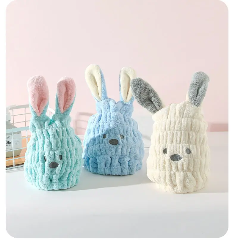 kids cute rabbit design elastic Hair towel microfiber quick dry wrap turban bath shower head towel