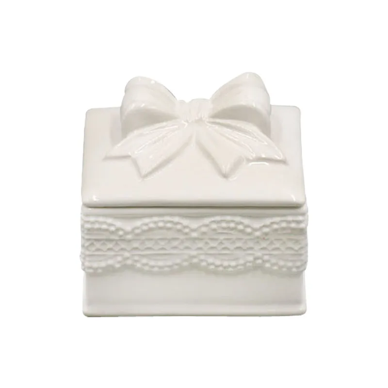 high quality Decorative  white bowknot candy box ceramic ornament box