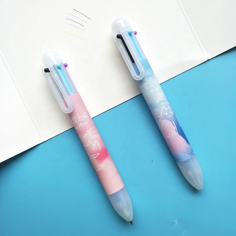 Andstal Cute Cartoon Cat Multi-Functional Pen Ink Pens Ballpoint 6 in 1 Ballpoint pen For School Supplies