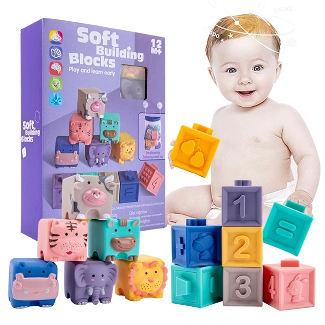 Silicone Building Blocks Baby Grasp Toy 3D Touch Hand Soft Balls Baby Massage Rubber Teethers Squeeze Toy Toys